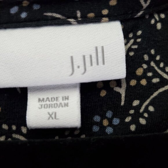 J. Jill Top Womens XL Black Floral 3/4 Sleeve Lightweight Relaxed Fit Blouse - Picture 2 of 9